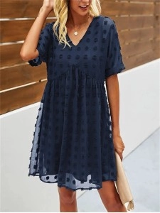 Women’s Short Sleeves V Neck Flowy Chiffon Mini Dress