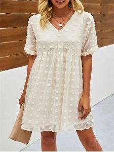 Women’s Short Sleeves V Neck Flowy Chiffon Mini Dress